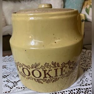 Monmouth Pottery 8” Cookie Jar with Lid, Maple Leaf Embossed 1950s